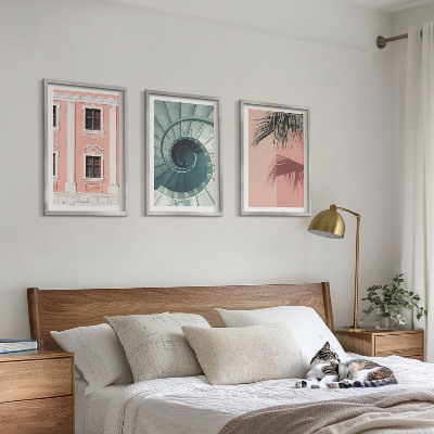 Conjunto de 3 quadros com moldura Arquitetura Espiral Pastel