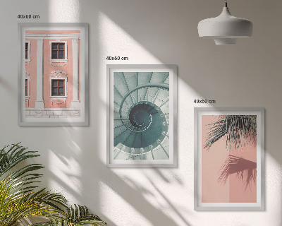 Conjunto de 3 quadros com moldura Arquitetura Espiral Pastel