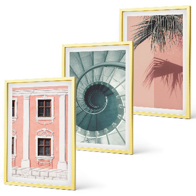 Conjunto de 3 quadros com moldura Arquitetura Espiral Pastel