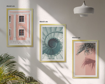 Conjunto de 3 quadros com moldura Arquitetura Espiral Pastel