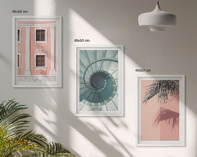 Conjunto de 3 quadros com moldura Arquitetura Espiral Pastel
