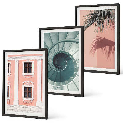 Conjunto de 3 quadros com moldura Arquitetura Espiral Pastel