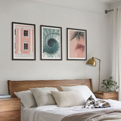 Conjunto de 3 quadros com moldura Arquitetura Espiral Pastel