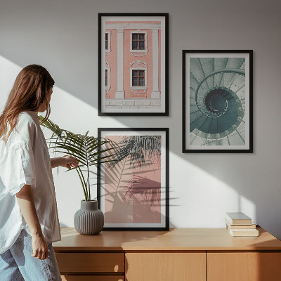 Conjunto de 3 quadros com moldura Arquitetura Espiral Pastel