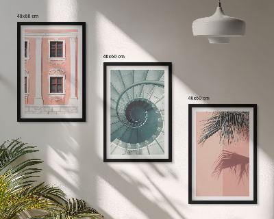 Conjunto de 3 quadros com moldura Arquitetura Espiral Pastel