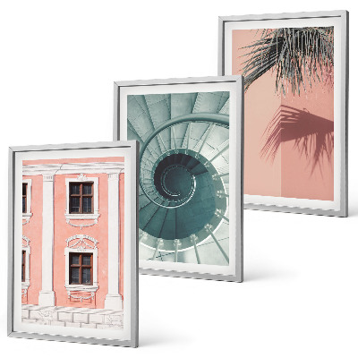 Conjunto de 3 quadros com moldura Arquitetura Espiral Pastel