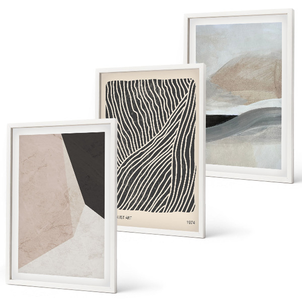 Conjunto de quadros para sala de estar Padrões abstratos em tons de bege e cinza.