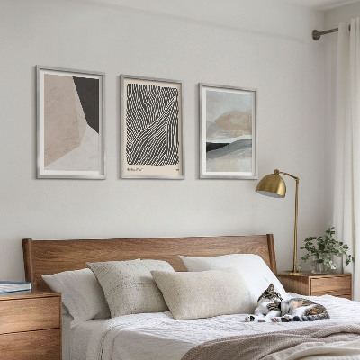 Conjunto de quadros para sala de estar Padrões abstratos em tons de bege e cinza.