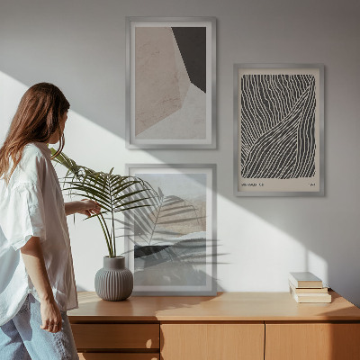Conjunto de quadros para sala de estar Padrões abstratos em tons de bege e cinza.