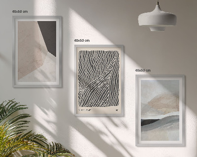 Conjunto de quadros para sala de estar Padrões abstratos em tons de bege e cinza.