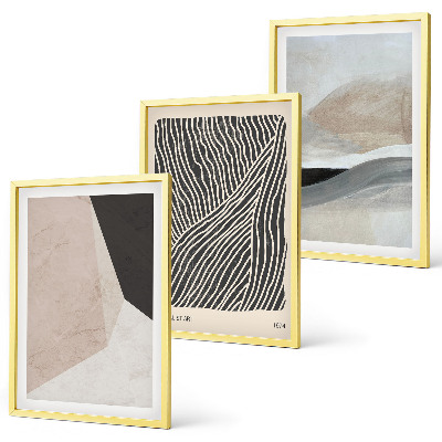 Conjunto de quadros para sala de estar Padrões abstratos em tons de bege e cinza.