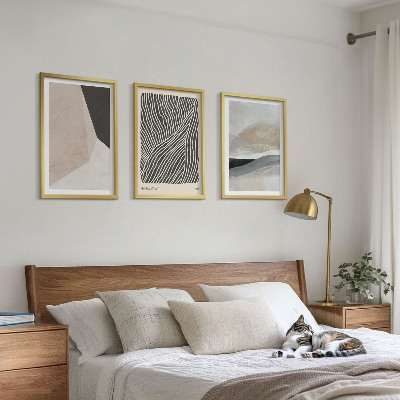 Conjunto de quadros para sala de estar Padrões abstratos em tons de bege e cinza.