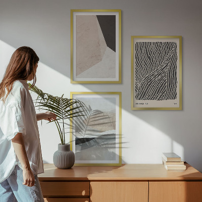 Conjunto de quadros para sala de estar Padrões abstratos em tons de bege e cinza.