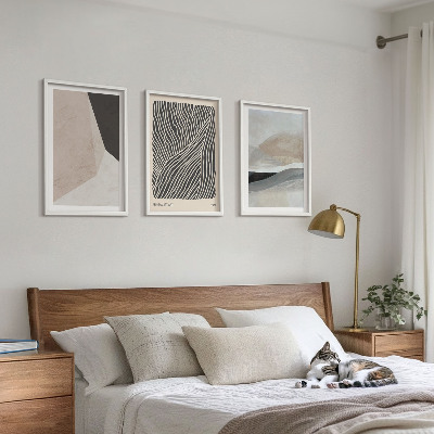 Conjunto de quadros para sala de estar Padrões abstratos em tons de bege e cinza.