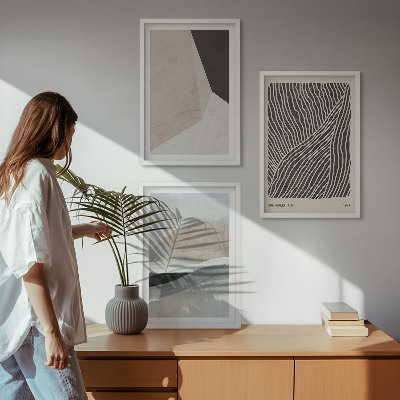 Conjunto de quadros para sala de estar Padrões abstratos em tons de bege e cinza.