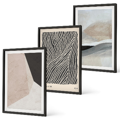 Conjunto de quadros para sala de estar Padrões abstratos em tons de bege e cinza.