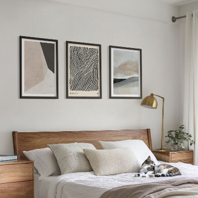 Conjunto de quadros para sala de estar Padrões abstratos em tons de bege e cinza.