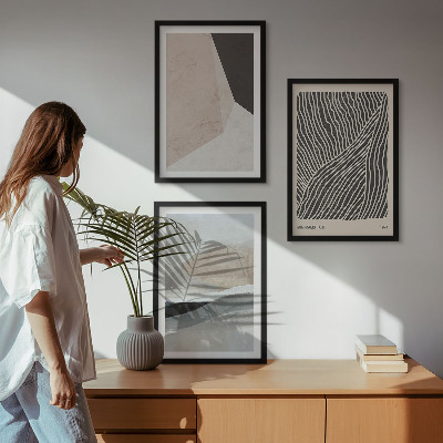 Conjunto de quadros para sala de estar Padrões abstratos em tons de bege e cinza.