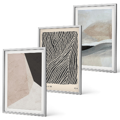 Conjunto de quadros para sala de estar Padrões abstratos em tons de bege e cinza.