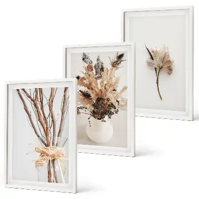 Composição de quadros moderna com ramos de flores minimalistas