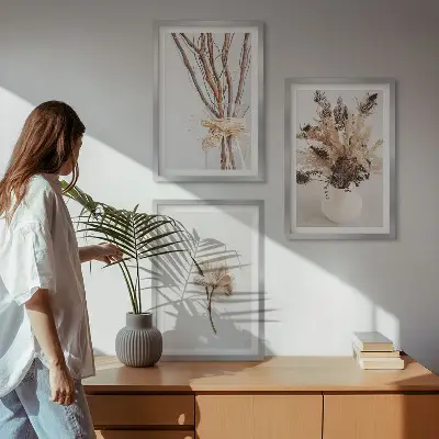 Composição de quadros moderna com ramos de flores minimalistas
