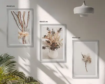 Composição de quadros moderna com ramos de flores minimalistas
