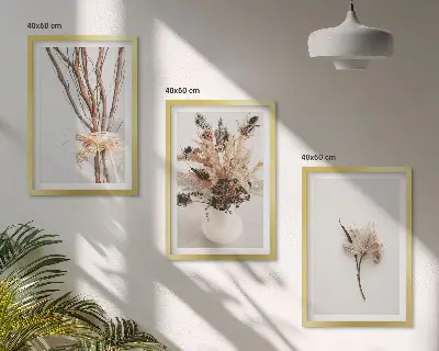 Composição de quadros moderna com ramos de flores minimalistas