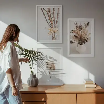 Composição de quadros moderna com ramos de flores minimalistas