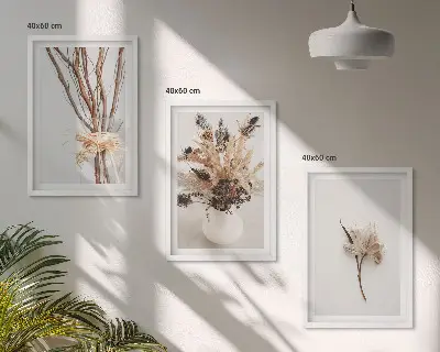 Composição de quadros moderna com ramos de flores minimalistas