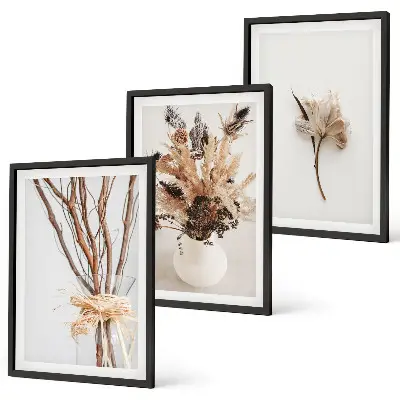 Composição de quadros moderna com ramos de flores minimalistas