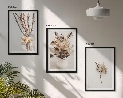 Composição de quadros moderna com ramos de flores minimalistas