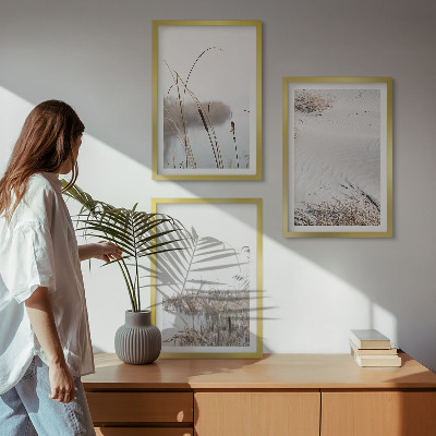 Conjunto de 3 quadros com moldura Vegetação aquática no verão