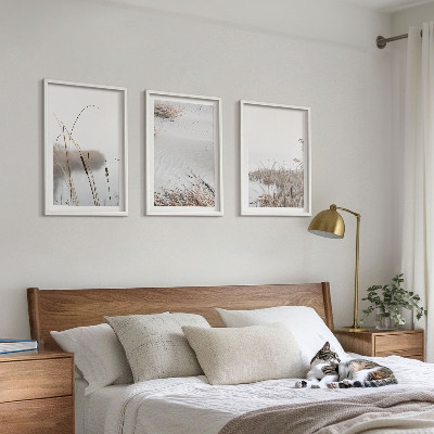 Conjunto de 3 quadros com moldura Vegetação aquática no verão