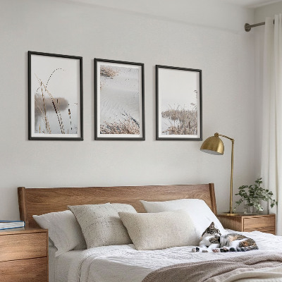 Conjunto de 3 quadros com moldura Vegetação aquática no verão