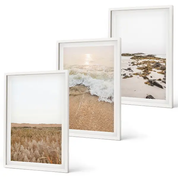 Conjunto de quadros para sala de estar com tema de ondas da praia e pedras de verão