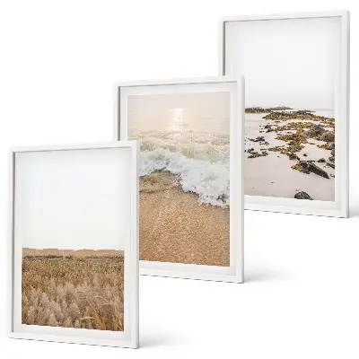 Conjunto de quadros para sala de estar com tema de ondas da praia e pedras de verão