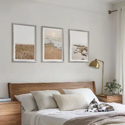 Conjunto de quadros para sala de estar com tema de ondas da praia e pedras de verão