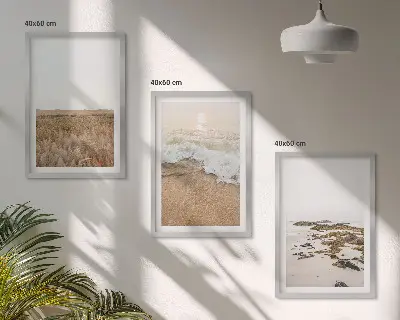 Conjunto de quadros para sala de estar com tema de ondas da praia e pedras de verão