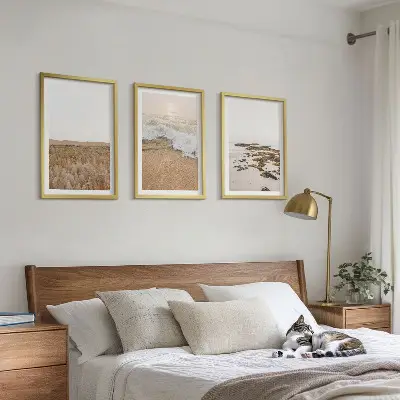 Conjunto de quadros para sala de estar com tema de ondas da praia e pedras de verão