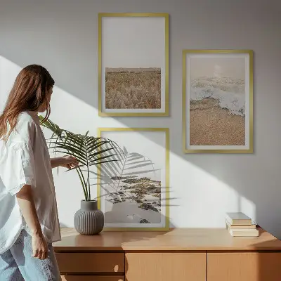 Conjunto de quadros para sala de estar com tema de ondas da praia e pedras de verão