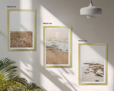 Conjunto de quadros para sala de estar com tema de ondas da praia e pedras de verão