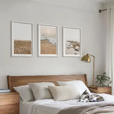 Conjunto de quadros para sala de estar com tema de ondas da praia e pedras de verão