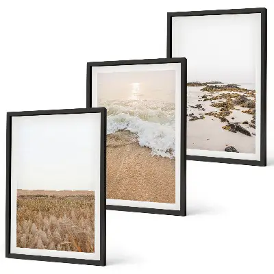 Conjunto de quadros para sala de estar com tema de ondas da praia e pedras de verão