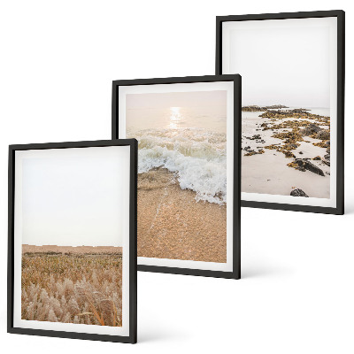 Conjunto de quadros para sala de estar Ondas da praia, pedras, verão
