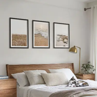 Conjunto de quadros para sala de estar com tema de ondas da praia e pedras de verão