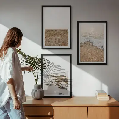 Conjunto de quadros para sala de estar com tema de ondas da praia e pedras de verão