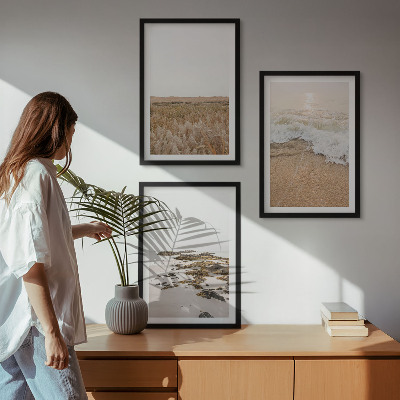 Conjunto de quadros para sala de estar Ondas da praia, pedras, verão