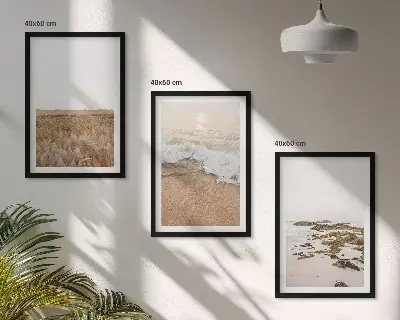 Conjunto de quadros para sala de estar com tema de ondas da praia e pedras de verão