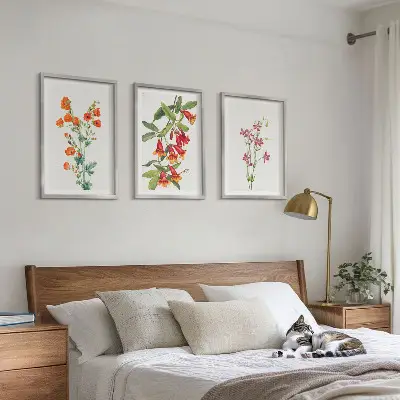 Conjunto de 3 quadros com moldura estampa de pintura floral retrô vintage