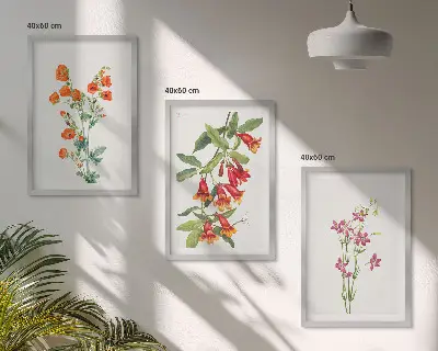 Conjunto de 3 quadros com moldura estampa de pintura floral retrô vintage